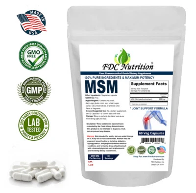 FDC NUTRITION MSM 1000 mg, 60 cápsulas vegetales para la salud de las articulaciones Foto 1 de 3