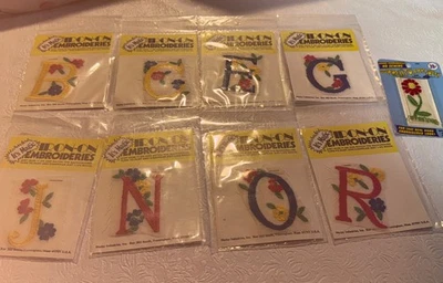 Lot Of 9 Embroidery Iron On DIY Patch Magic Letters B C E G J N O R FLOWER VTG - Image 1 of 4