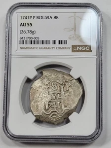 1741 Cob 8 Reales NGC AU55 Potosi Bolivia Nice Luster Assayer P Scarce *M27 - Picture 1 of 5