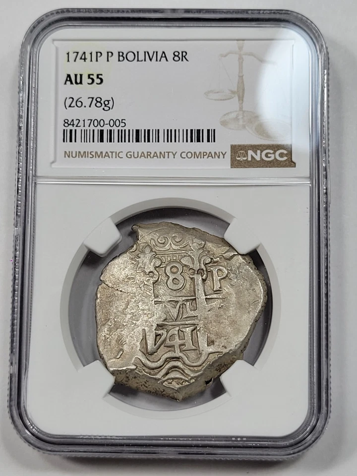 1741 Cob 8 Reales NGC AU55 Potosi Bolivia Nice Luster Assayer P Scarce *M27 - Image 1 of 4