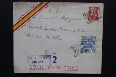1937? SCW GUERRA CIVIL ESPAÑOLA PATRIÓTICA CUBIERTA CENSURADA DE LAS PALMAS A BILBAO Foto 1 de 2