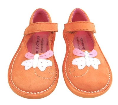 DE OSU -Spain -Girls Orange Pink Leather Butterfly Shoes -European 24 -Size 7 - Image 1 of 4