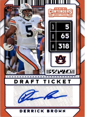 2020 Panini Contenders Draft Picks Draft Ticket Blue Foil 159 Derrick Brown Auto - Image 1 of 2