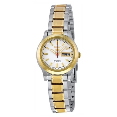 Reloj Seiko 5 automático esfera blanca dos tonos para dama SYMD90 Foto 1 de 3