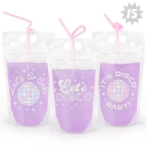  Drink Pouches - 15 count | Bachelorette Party Cups Last Disco Space Cowboy B... - Picture 1 of 5
