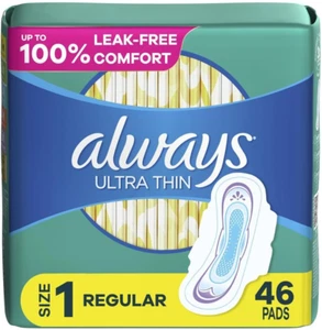 Always Ultra Thin, Feminine Pads for Women, Size 1 Regular Absorbency, with Wing - Picture 1 of 12