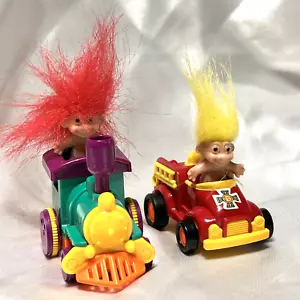 Trolls On The Go Dolls 2" Train & Fire Truck Pullback Action Russ Berrie 8037 - Picture 1 of 8