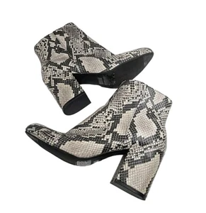 Bamboo Vitality Snakeskin Ankle Boots Womens Size 9 Block Heel Shoe Black Tan - Picture 1 of 5