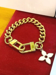 bracelet 18k gold plated stainless steel Cuban Link With flower Pendant - Picture 1 of 5