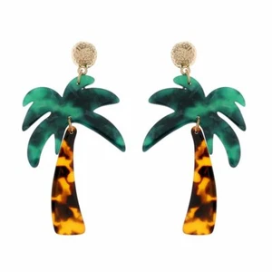 Amrita Singh Palm Trees Tortoise Green Marbleized Resin Pierced Earrings NWT - Picture 1 of 5