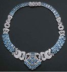 Art Deco Necklace Vintage Style Aqua Jewelry for Women 925 Sterling Silver New