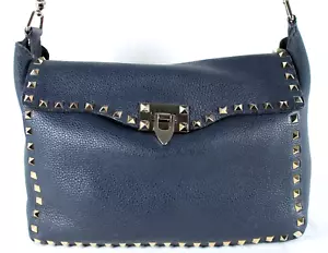 Bolso Mensajero VALENTINO Cuero Azul Marino ROCKSTUD Tachonado Cierre Abatible Solapa GHW - Imagen 1 de 24