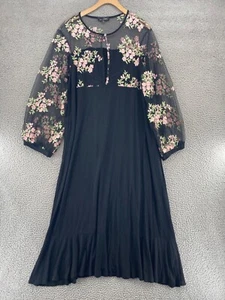 Suzanne Betro Dress Womens 2X Plus Black Embroidered Floral Illusion Mesh Empire - Bild 1 von 11