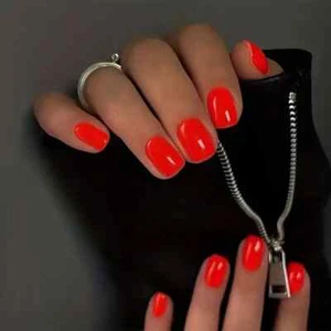 Glossy Orange Press-On Nails – Short Square Shape, Bold Vibrant Look - Picture 1 of 5