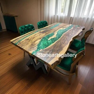 Green Epoxy Resin Conference Meeting Table Luxury Wooden Countertop Farmhouse De - Picture 1 of 12