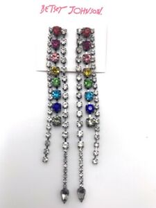 BETSEY JOHNSON LONG DANGLING EARRINGS WITH MULTICOLORED STONE DIAMONDS SHIPPING!