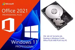 1TB 3.5" Internal SATA DESKTOP Hard Drive W\WINDOWS 11 PRO-AND OFFICE INCLUDED - Picture 1 of 6