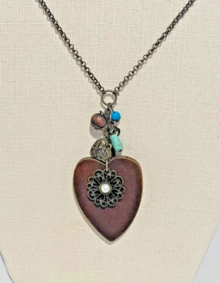 Wooden Heart with Turquoise Necklace by Grace at Home Treasures Brand New - Image 1 of 4