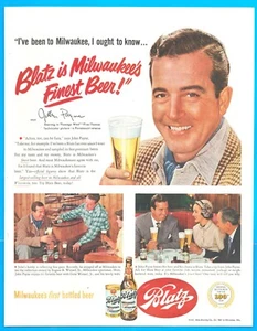 1951 BLATZ Beer Milwaukee's Finest PRINT AD movie star John Payne celebrity - Picture 1 of 3