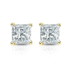 Diamond Studs Earring Lab Grown Princess  3.00 Ct IGI Certified 18k Yellow Gold - Picture 1 of 12