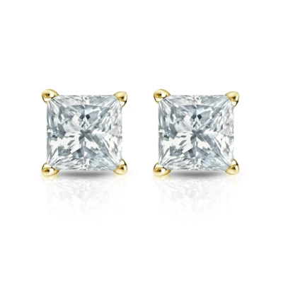 Diamond Studs Earring Lab Grown Princess  3.00 Ct IGI Certified 18k Yellow Gold - Image 1 of 4