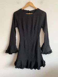 Angel Biba Dress Womens Size 8 Black Ruffle Frill Hem Backless Long Sleeve Flare - Picture 1 of 14