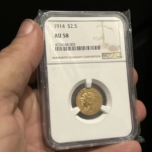 1914 $2.5 Gold Indian Head Quarter Eagle NGC Graded AU 58 - Picture 1 of 4