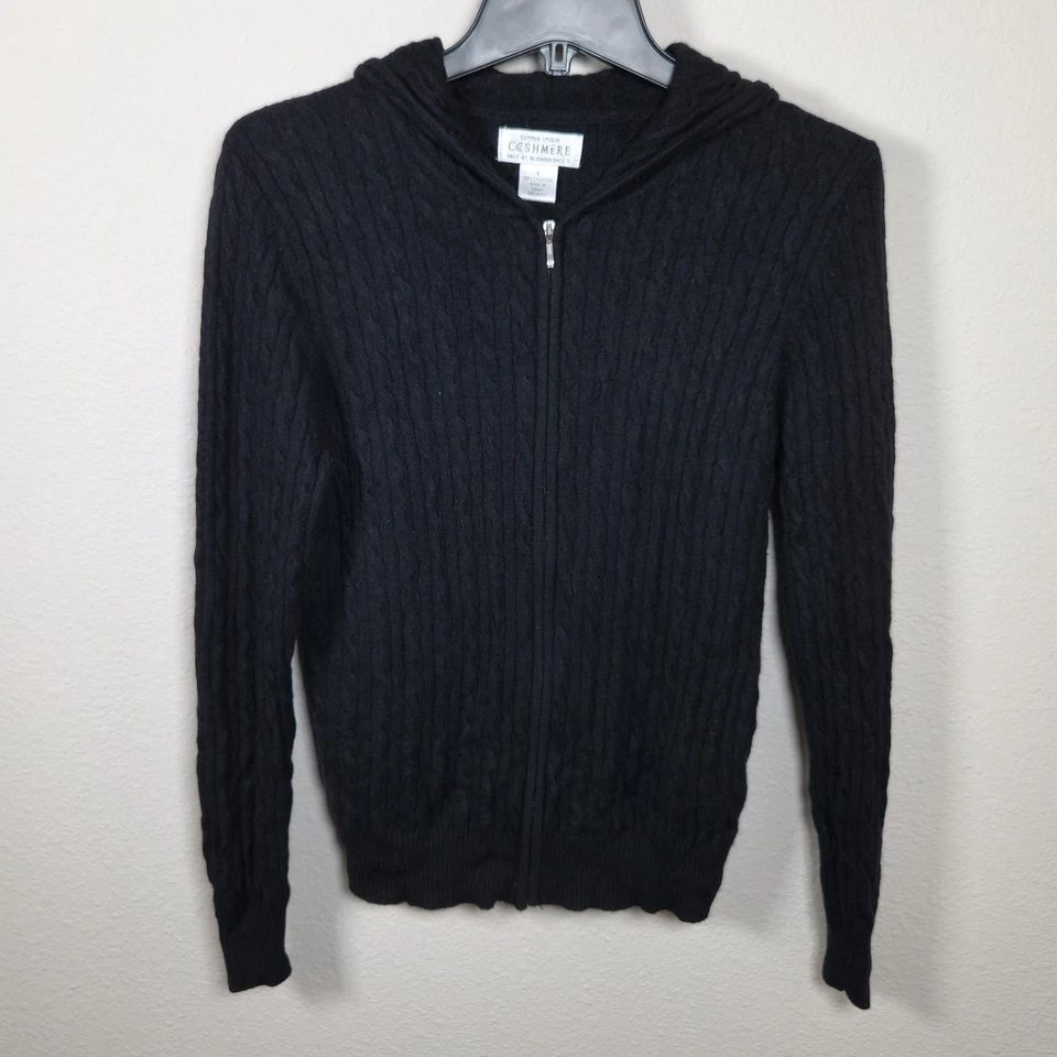 Женский свитер с капюшоном Sutton Studio кашемировый черный вязаный на молнии большой размер - Изображение 1 из 4