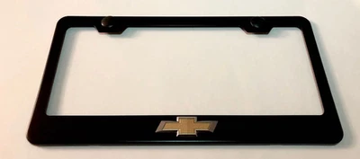 Marco de matrícula negro de acero inoxidable emblema Chevrolet Chevy 3D con tapas Foto 1 de 4