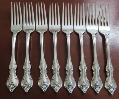 IS ORLEANS Juego de 8 Tenedores de Cena Plata Profunda Vintage Plateado Cubiertos Lote B Foto 1 de 4