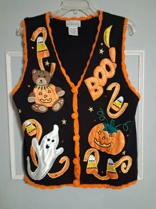 Ediciones Básicas Para Mujer Halloween Feo Suéter Chaleco Apliques Talla M Grannycore De Colección - Imagen 1 de 11