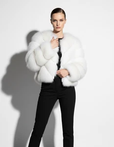 Damen Echt Fuchspelz Weiß Mantel Luxus Jacke Pelzmantel - Bild 1 von 4