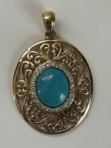 Colgante de filigrana de circonita cúbica turquesa esterlina oro Ross Simmons de colección HSN - Imagen 1 de 5