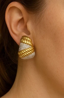 Vintage Diamond Earrings Estate Fine Jewelry Pre-owned 18k Yellow Gold Half-Hoop - Image 1 of 4