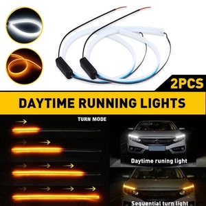 Luces LED DRL Secuenciales Ámbar/Blanco Flexible Señal de Giro Tira Faro EE. UU. D - Imagen 1 de 22