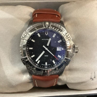 Мужские кварцевые часы Accutron 448R 916648 кожаный ремешок БЕСПЛАТНАЯ ДОСТАВКА **1 - Изображение 1 из 4