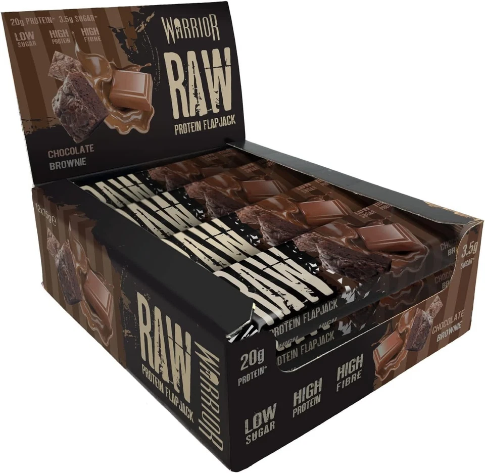 Warrior RAW 12 Protein Bars Flapjack Snack - Chocolate Brownie Flavour