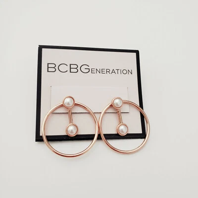 Pendientes de aro BCBG BCBGeneration tono oro rosa barra perlas nuevos con etiquetas  Foto 1 de 3
