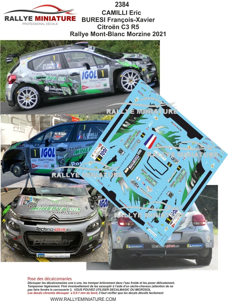 DECALS 1/43 REF 2384 CITROEN C3 CAMILLI RALLYE MONT BLANC 2021 RALLY - Photo 1/1