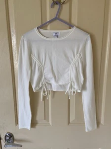 Pink Diamond ~SIZE S~ Long Sleeve Crop Top White - Picture 1 of 6