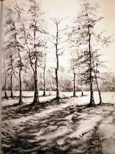 LE NUIT dans le PARC de RAMBOUILLET - original signierte Kohle - Bild 1 von 1