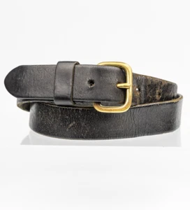 Black Vintage Retro Real leather belt Gold Solid Brass Buckle size S - Picture 1 of 6