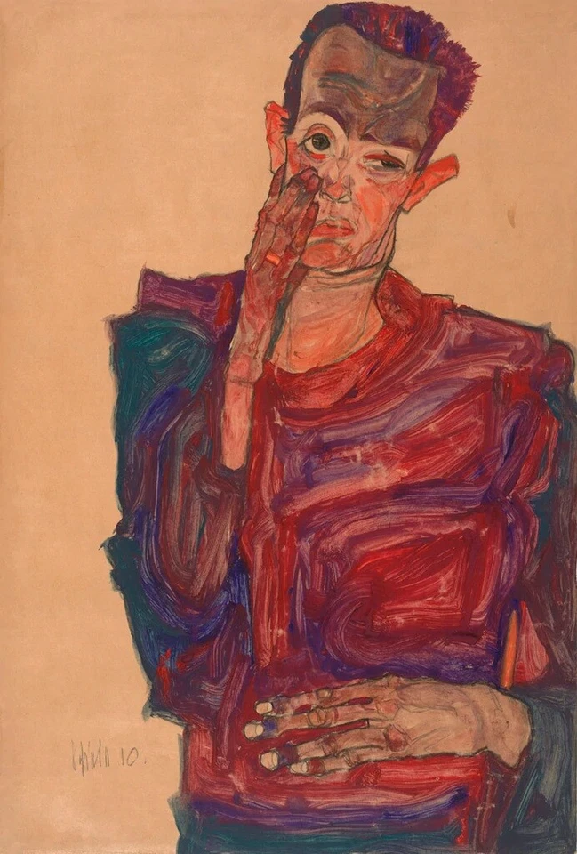 Autorretrato con párpado tirado hacia abajo, Egon Schiele, póster con impresión artística 14" x 11" Foto 1 de 1
