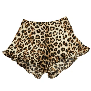 Lulus Lush Leopard Print Silky Ruffled Sleep Shorts High Waist Hidden Back Zip L - Picture 1 of 13