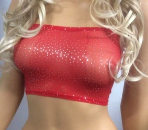 Red Net Mesh Boob Tube Top See Through Sheer Lingerie Sexy Club Dancer Sexy M33 - Picture 1 of 9