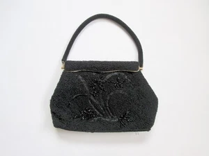 Vintage 1960's fully beaded heavyweight black evening bag handbag purse - Picture 1 of 2