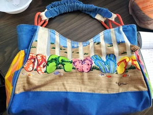 Paul Brent Tote Purse Sun N Sand Flip Flop Cotton Bag - Picture 1 of 10