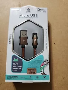 Micro USB Premium Charging Cable Faux Leather 10 Feet - Hyper Speed Charging - Picture 1 of 4