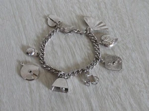 VTG WW2 Era 8 Charms 1 Needs Attach Fan Heart Wagon Bell Hat Heart Lie Detector - Picture 1 of 22