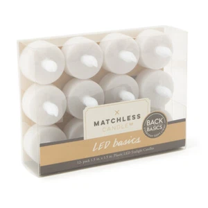 12pk Matchless Candle Co. LED Basics Flameless Flicker Tealights with Batteries - Picture 1 of 8